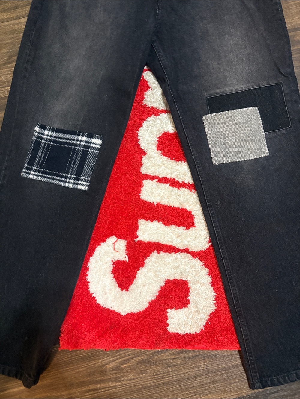 Sinclair Black Mens Patchwork Jeans - Casual Straight Fit